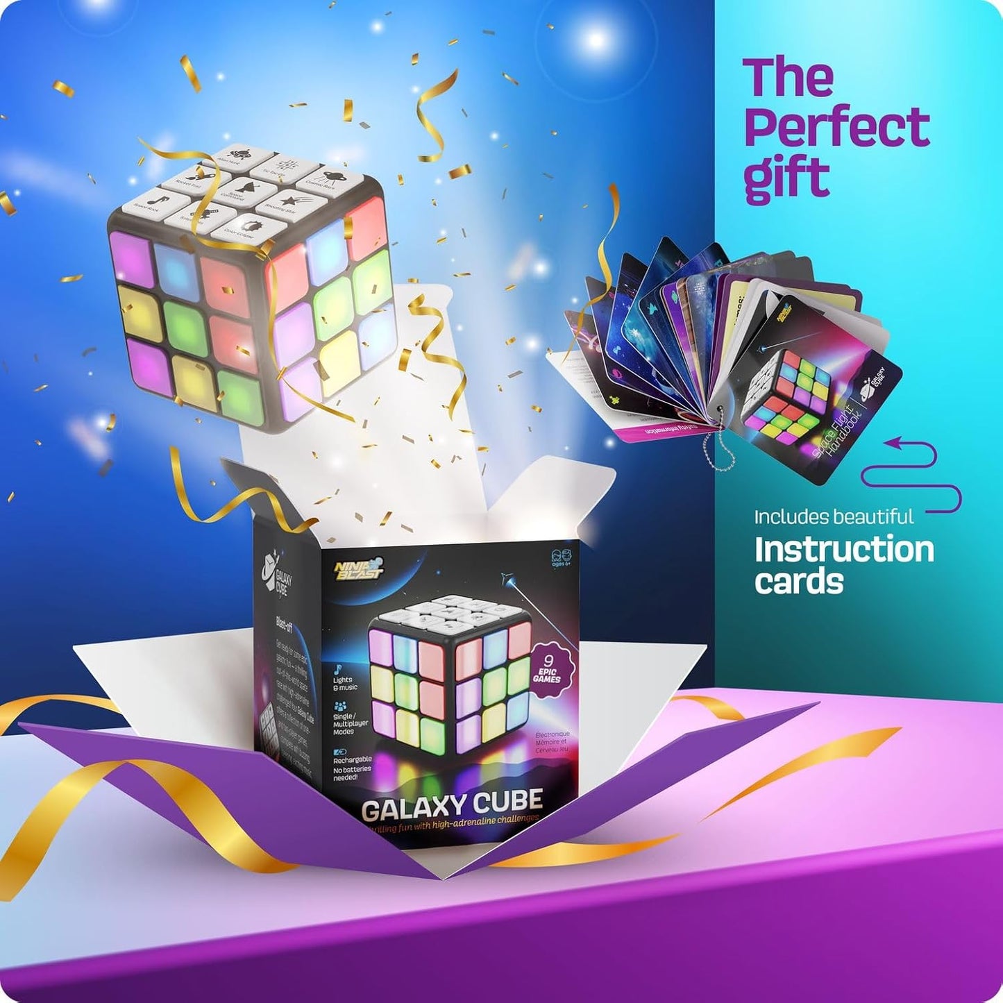 Rechargeable Game Activity Cube – 9 Fun Brain & Memory Games for Boys and Girls | Perfect Birthday Gift for Kids Ages 6-12 – Great Toy Gift Idea!
