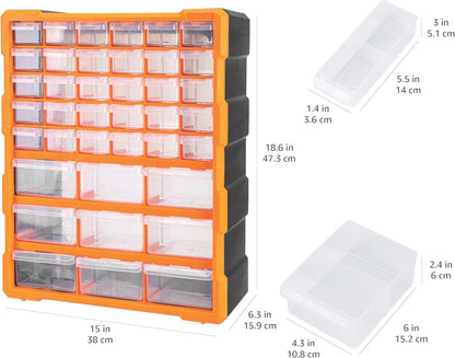 39-Drawer Wall-Mounted Craft Storage Cabinet Organizer in Black and Orange