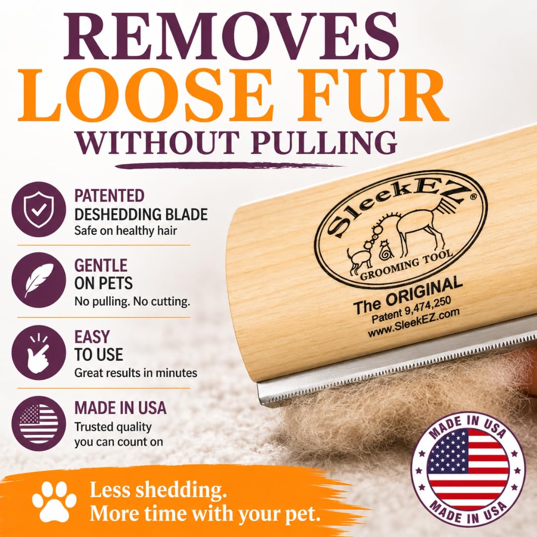 Patented 5" Deshedding Dog Brush – Pet Hair Remover for Short, Medium & Long Coats – Made in USA