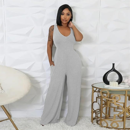 Women’s Ribbed Knit 2-Piece Outfit – Batwing Cardigan, Tank & Wide-Leg Pants with Pockets (Gray, XXL)