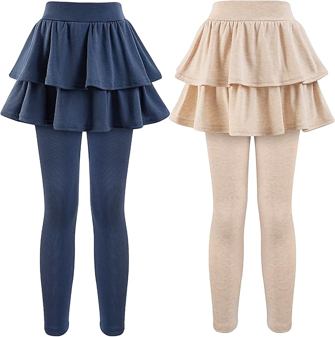 2-Pack Girls’ School Uniform Skirted Leggings – Stretchy Warm Jeggings (Navy/Khaki, Size 4–5T)
