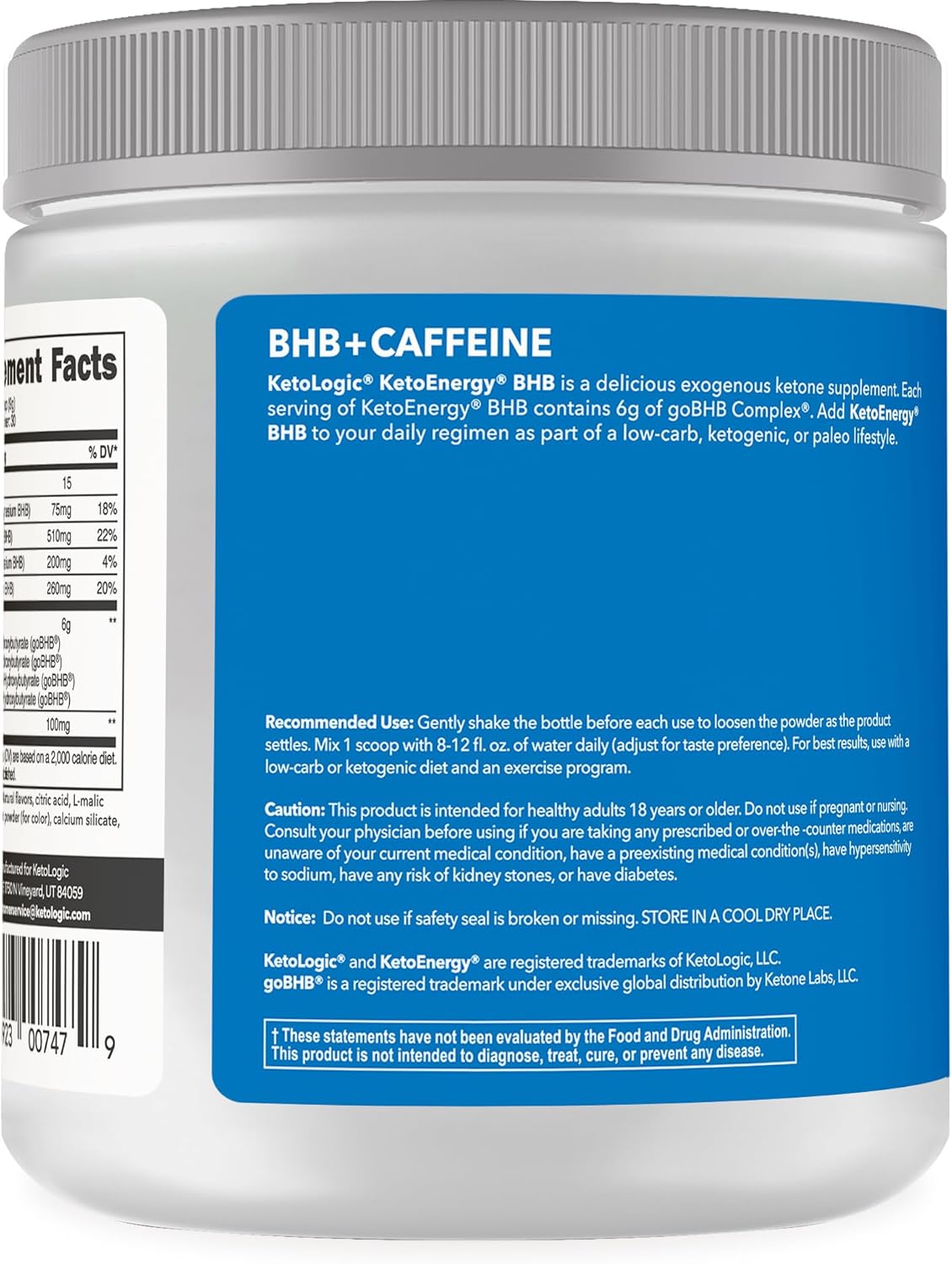 BHB KetoEnergy Exogenous Ketones Powder with Caffeine, Raspberry Lemonade - 30 Serve