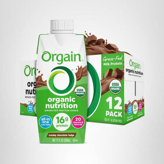 Orgain Organic Nutritional Shake – Creamy Chocolate Fudge, 16g Protein (Pack of 12)