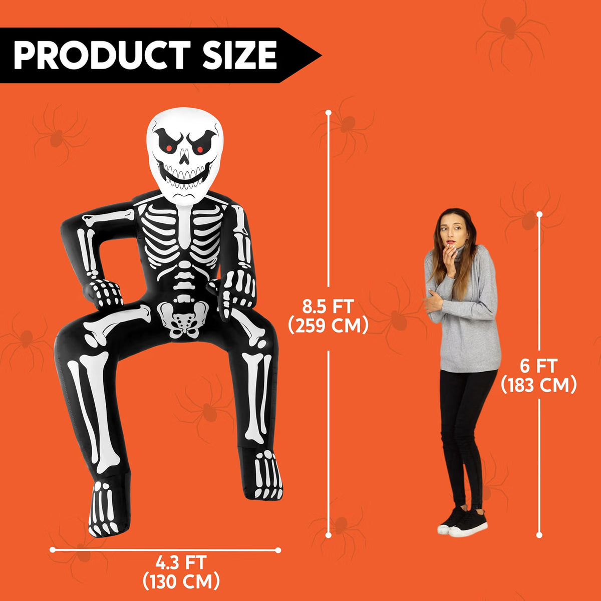 8.5 FT Halloween Inflatable Rooftop Skeleton – LED Light-Up Blow-Up Decoration for Outdoor Yard, Garden, Porch & Patio