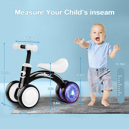 Baby Balance Bike – Colorful Light-Up No-Pedal Bike with 4 Silent Wheels & Soft Seat (Ages 10–36 Months)