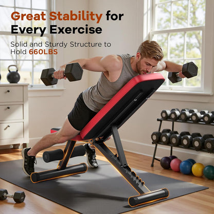 Adjustable Weight Bench – 660 lb Foldable Workout Bench with 8 Backrest Positions for Home Gym Training