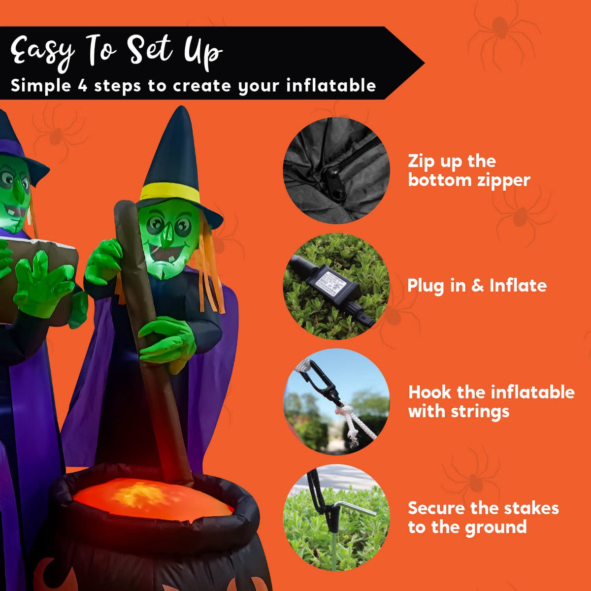 6 FT Halloween Inflatable Witches & Cauldron – Flame Light LED Blow-Up Decoration for Indoor & Outdoor Yard, Lawn & Party Décor