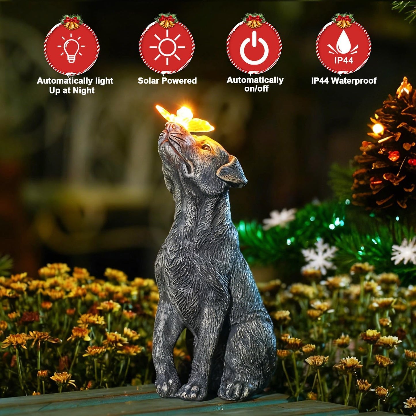 Dog Statue with Solar Butterfly – Beautiful Outdoor Garden Décor Gift for Mom or Dad