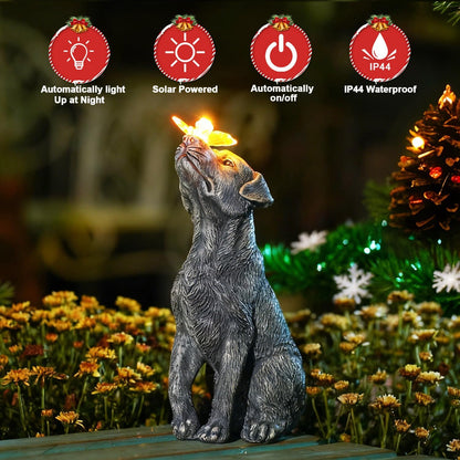 Dog Statue with Solar Butterfly – Beautiful Outdoor Garden Décor Gift for Mom or Dad