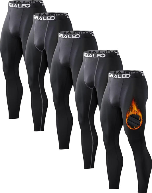 Men’s Fleece-Lined Thermal Compression Pants – Cold Weather Baselayer (4- or 5-Pack)