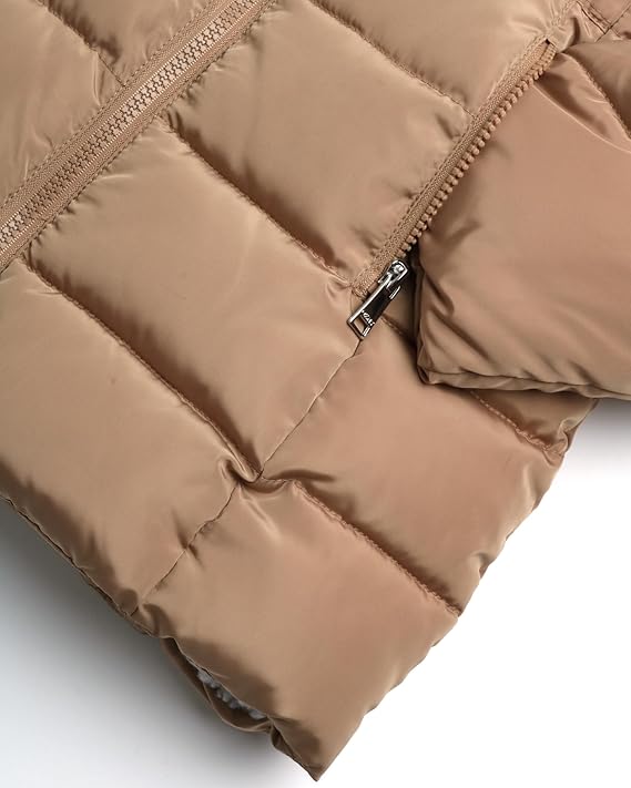 Girls’ Winter Jacket – Heavyweight Long Anorak Puffer Coat with Hood, Sherpa-Lined & Insulated (Toffee Beige, Size 4)