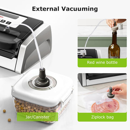 Vacuum Sealer Machine – Powerful Low-Noise Food Vacuum Sealer with Built-In Cutter & Bag Storage, Easy Handle Design, 1 Roll & 10 Bags