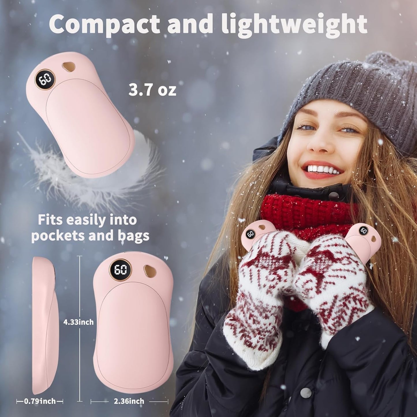 Rechargeable Hand Warmers (2-Pack) – 10,000mAh Electric Pocket Heaters with LED & 3 Heat Levels