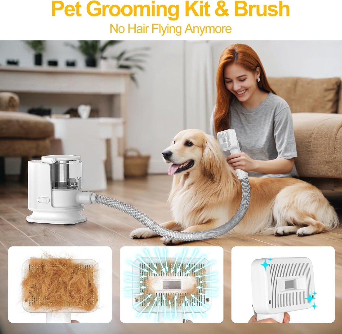 Pet Grooming Vacuum 12000P, 1.5L Dust Cup Dog Brush for Shedding Grooming