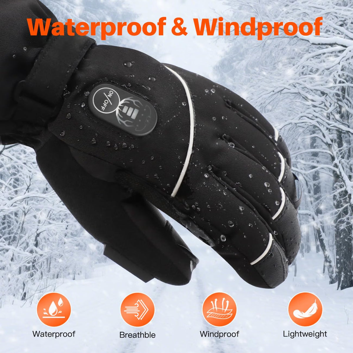Rechargeable Heated Gloves for Men & Women – Waterproof Windproof Winter Ski Gloves with Touchscreen & 3 Heat Settings, Large
