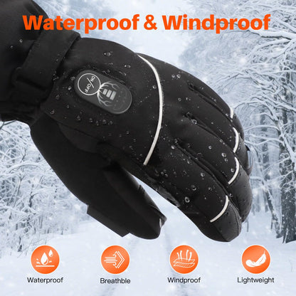 Rechargeable Heated Gloves for Men & Women – Waterproof Windproof Winter Ski Gloves with Touchscreen & 3 Heat Settings, Large