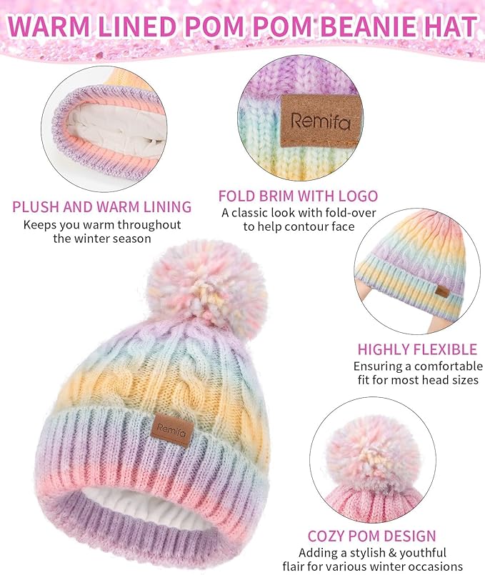 Kids Winter Hat, Scarf & Mittens Set – Fleece-Lined Knit (Ages 9–15, Candy Colors)