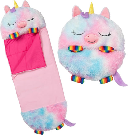 2-in-1 Pillow & Sleepy Sack – Large Rainbow Unicorn (66 x 30), Plush Animal That Opens Into a Soft Sleeping Bag