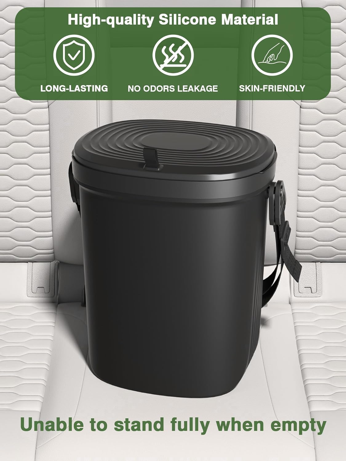 Leakproof Car Trash Can – 1.9 Gallon Silicone Hanging Garbage Bin with Lid for Cars, SUVs & Trucks
