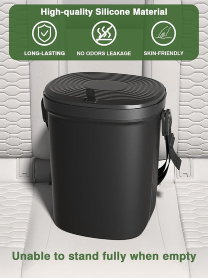 Leakproof Car Trash Can – 1.9 Gallon Silicone Hanging Garbage Bin with Lid for Cars, SUVs & Trucks