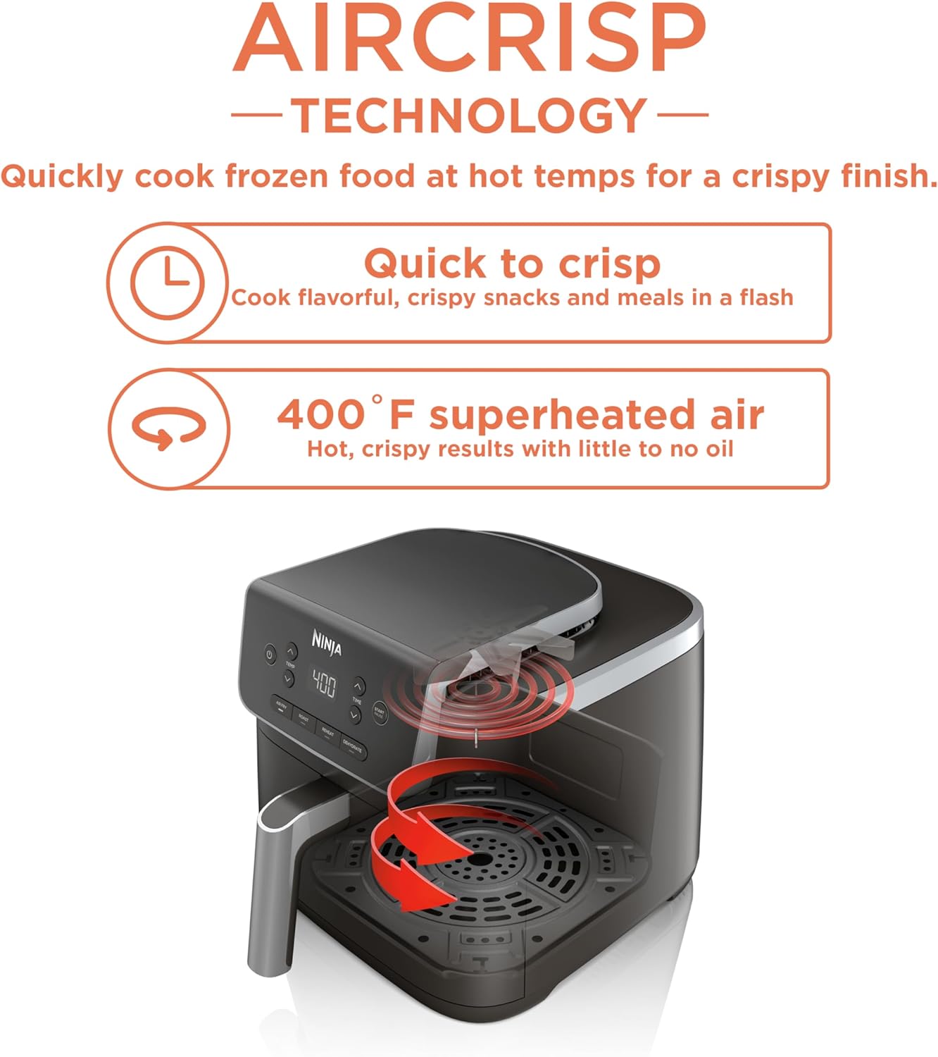 Air Fryer, 120 Volts, Nonstick Basket & Crisper Plate, Grey