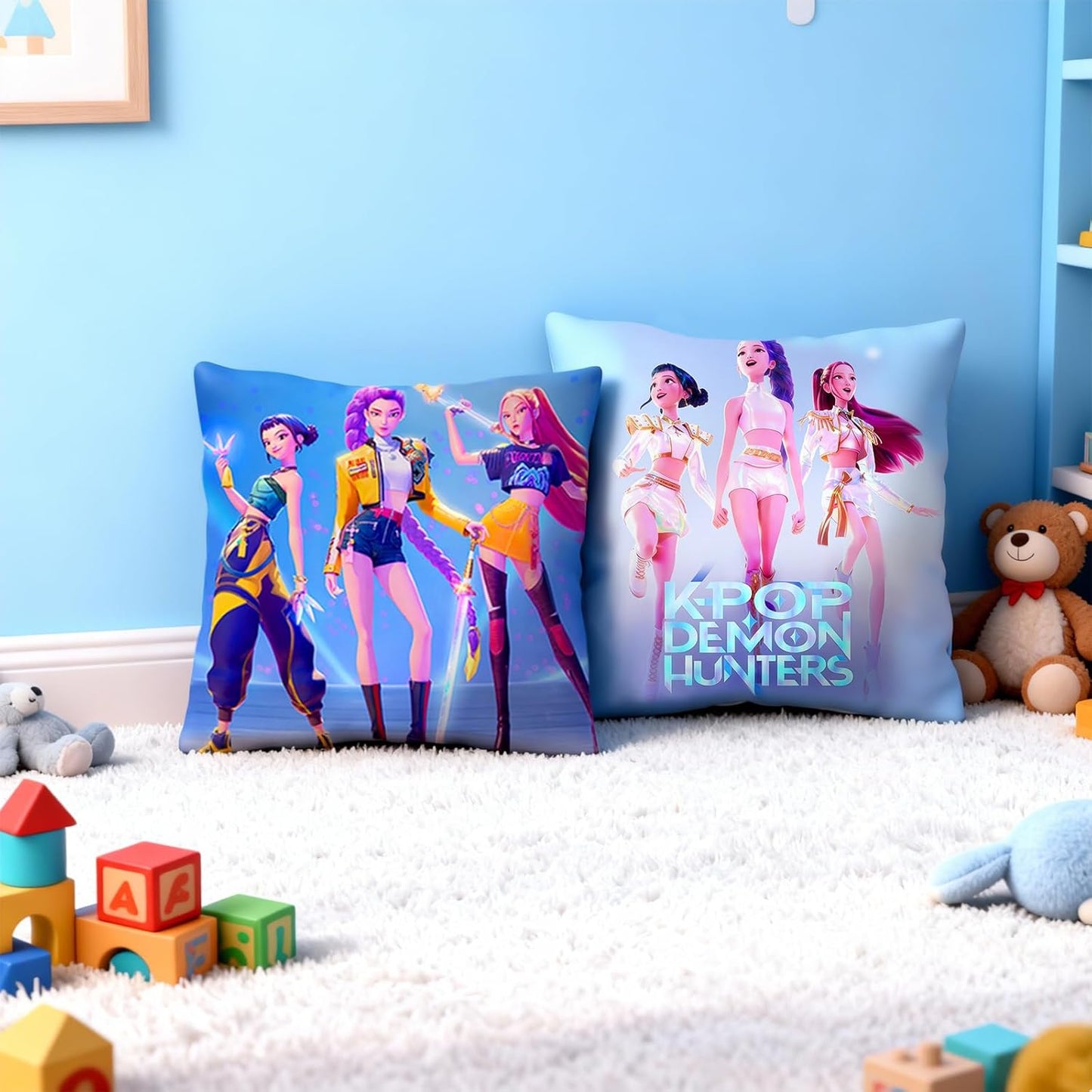 Demon Hunters Pillow Covers (2 Pack) – 18" x 18" Kpop-Themed Decorative Pillowcases with 2 Designs for Bedroom & Fans
