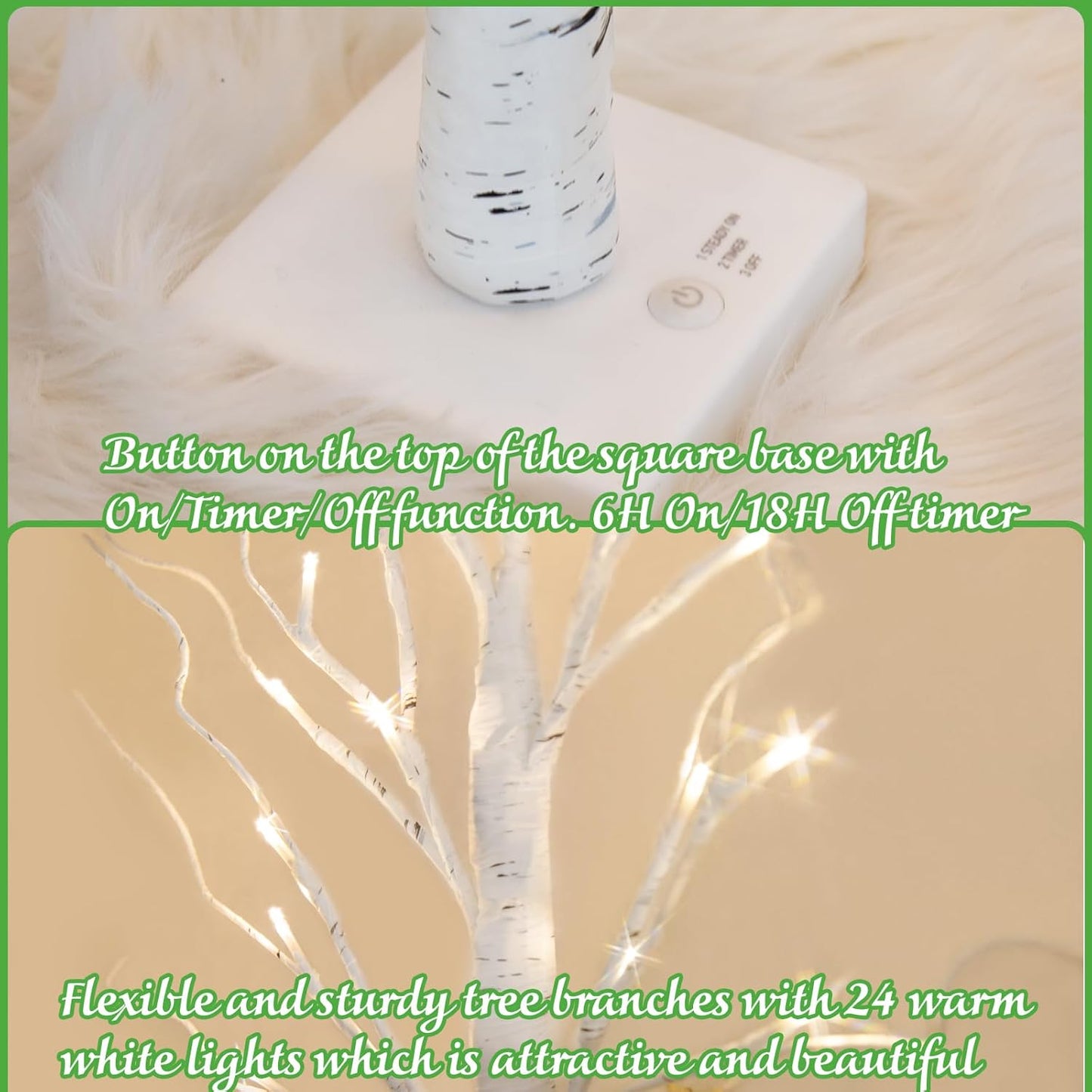 2-Pack 2FT LED Birch Trees with Timer for Indoor Christmas Decor