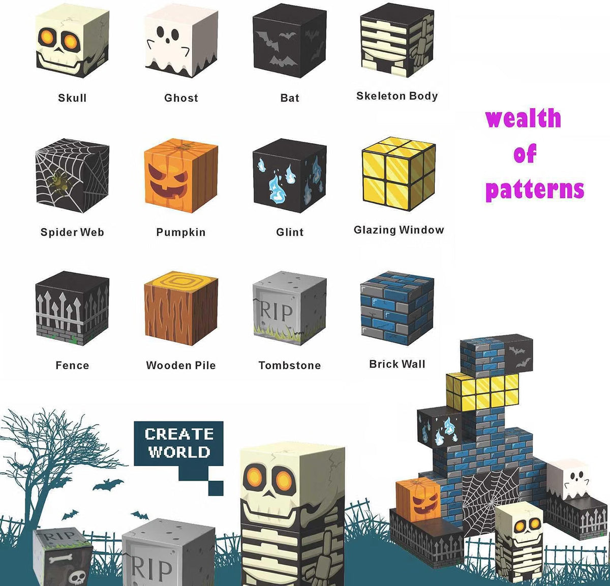 Halloween Magnetic Building Blocks – Skeleton Spooky Town Construction Toy for Kids