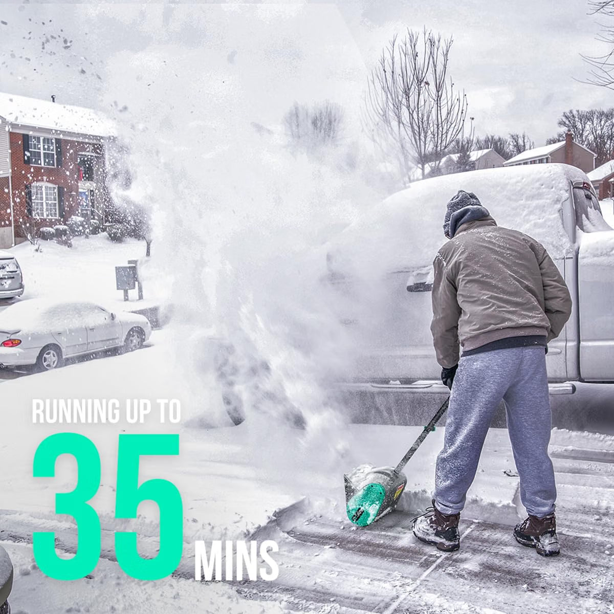 20V Cordless Snow Shovel – 12-Inch Battery-Powered Snow Thrower with Auxiliary Handle, 4.0Ah Li-Ion Battery & Charger