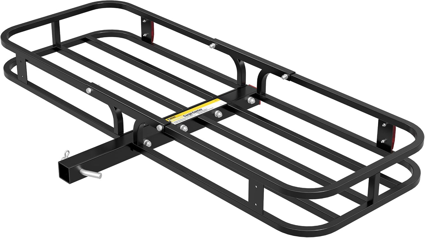 Heavy-Duty Hitch Cargo Carrier – 53" x 19.5" Steel Trailer-Mount Cargo Basket with High Side Rails, 500 lb Capacity for 2" Receivers, Black