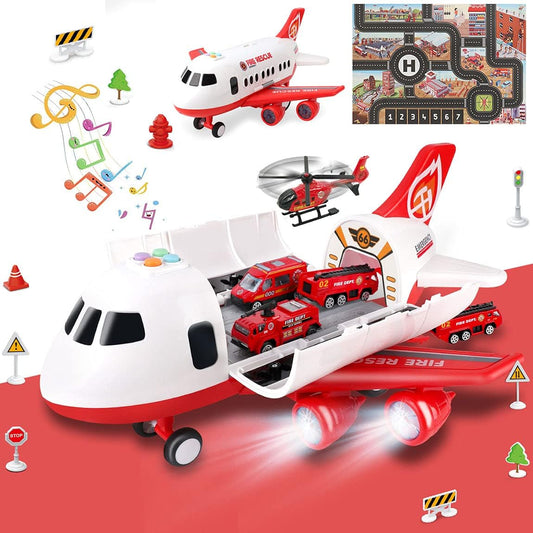Airplane Toy Playset – Includes Fire Trucks, Play Mat, Lights & Sounds (Ages 3+)