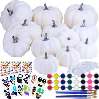 12-Set DIY Pumpkin Painting Kit – White Foam Craft Pumpkins for Kids, Fall Halloween & Thanksgiving Art Activity and Party Favors