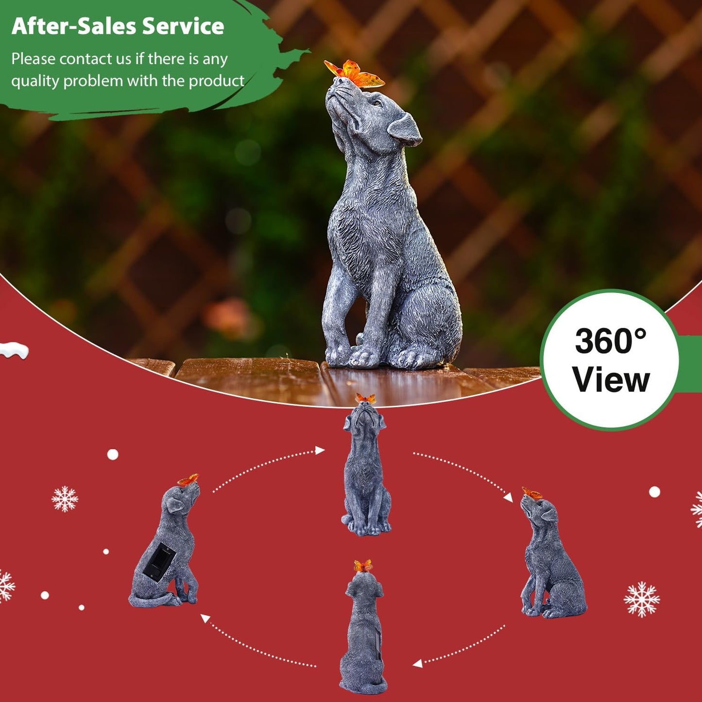 Dog Statue with Solar Butterfly – Beautiful Outdoor Garden Décor Gift for Mom or Dad
