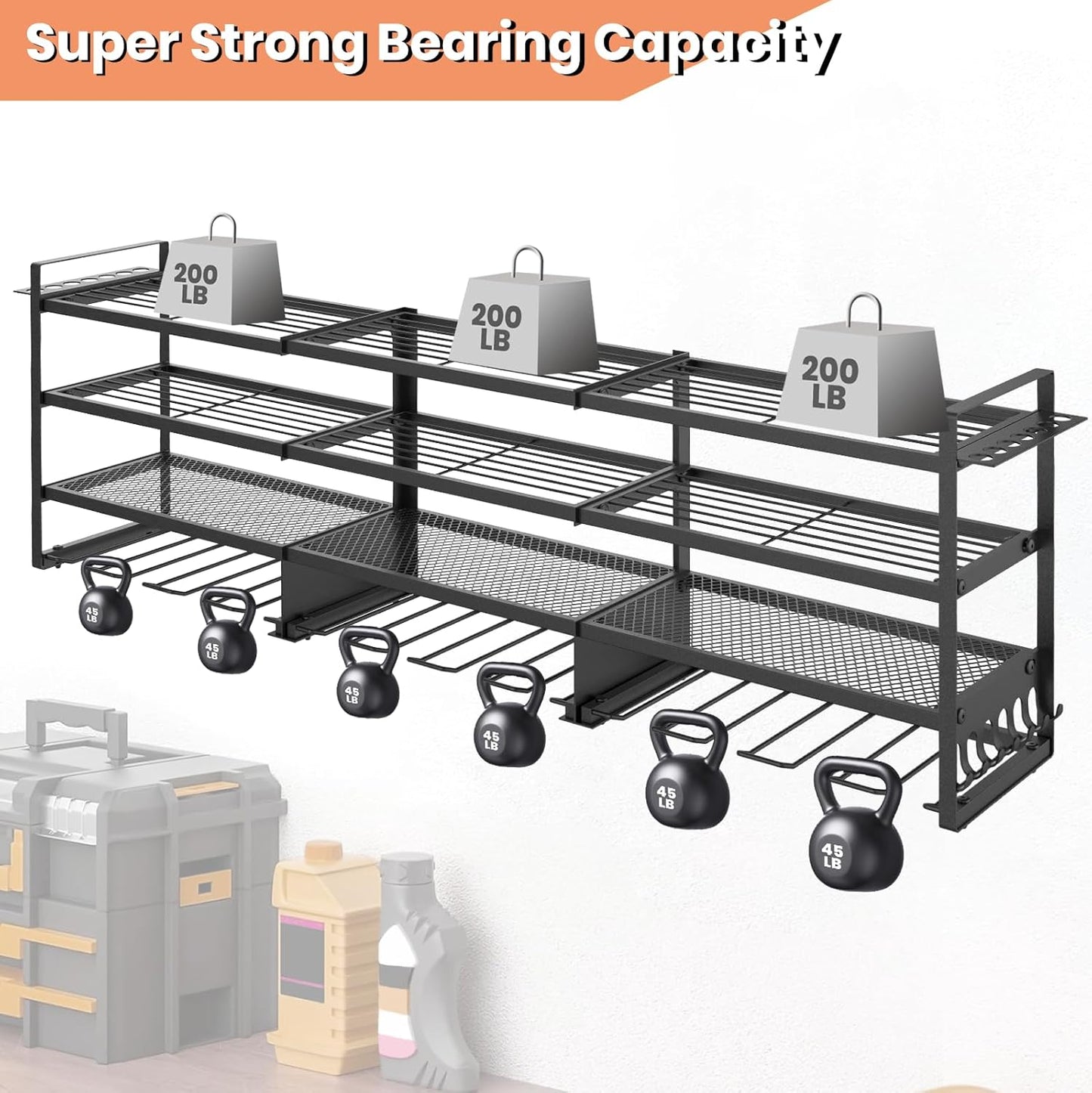 49" Power Tool Organizer Wall Mount – 4-Tier Garage Storage Rack, Holds up to 600 lbs – Tool Organizer for Garage
