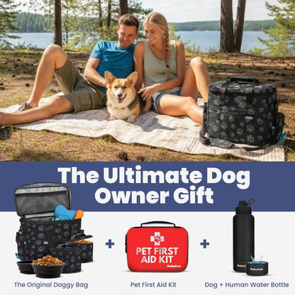 Complete Dog Travel Bag – Pet Travel Kit with 2 Food Containers & 2 BPA-Free Bowls for Road Trips & Camping