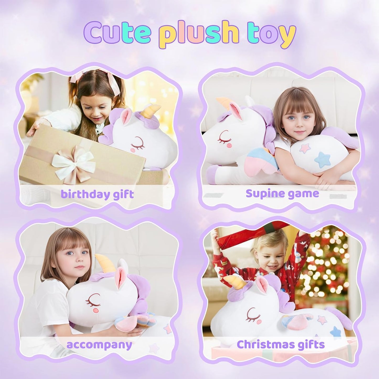 32" Purple Unicorn Plush Toy – Giant Stuffed Animal & Sleeping Pillow for Kids