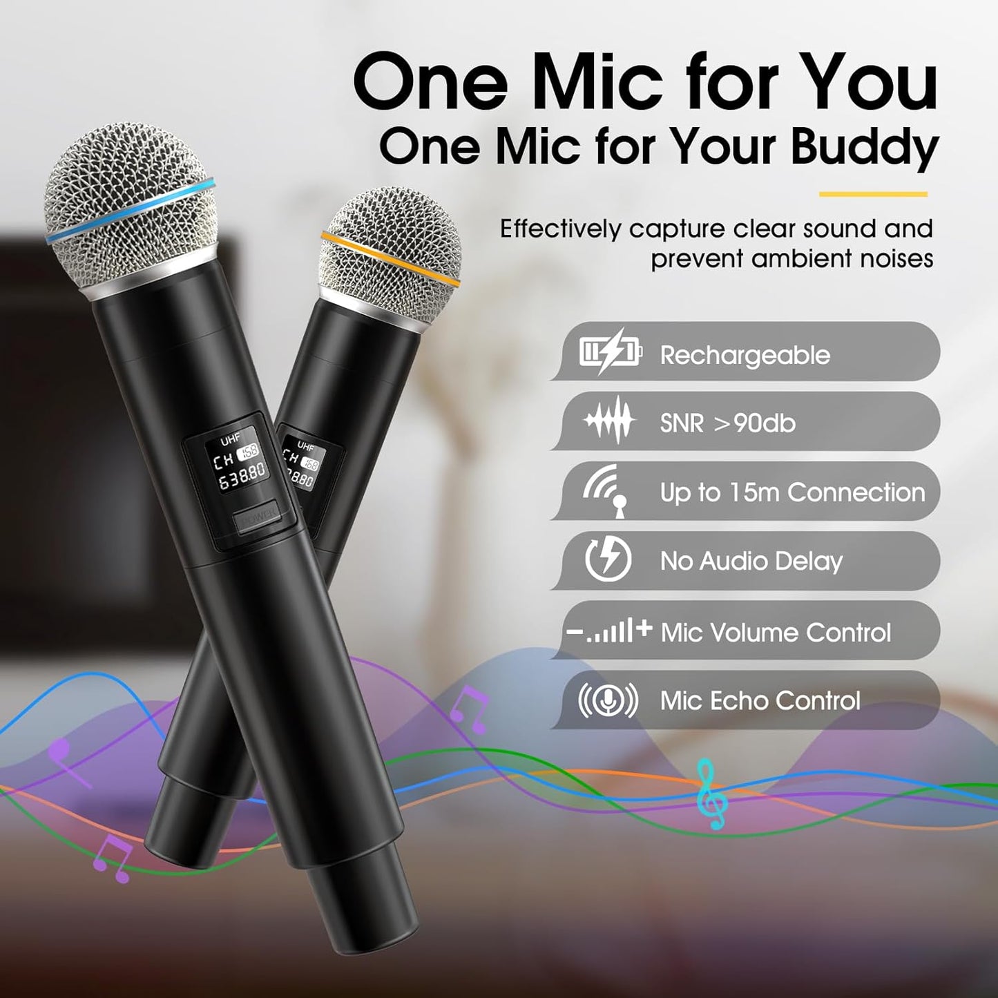Karaoke Machine – Retro Speaker with 2 Wireless Mics, Portable Bluetooth Home Party System