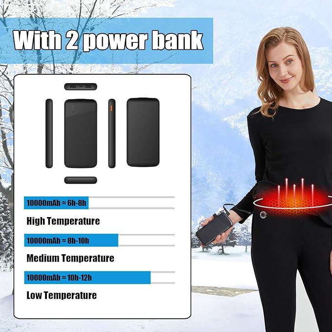 Women’s USB Heated Thermal Underwear Set – Electric Long Johns with Power Bank for Skiing & Outdoor Sports
