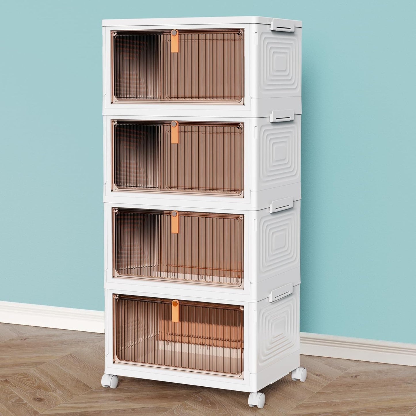 4-Tier Stackable Plastic Storage Bins with Lids - Foldable Organizer for Home & Office