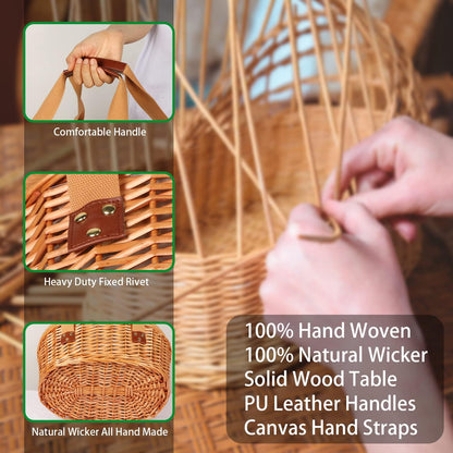 Wicker Picnic Basket Set for 2 – Includes Mini Folding Wine Table, Insulated Cooler & Full Cutlery Kit