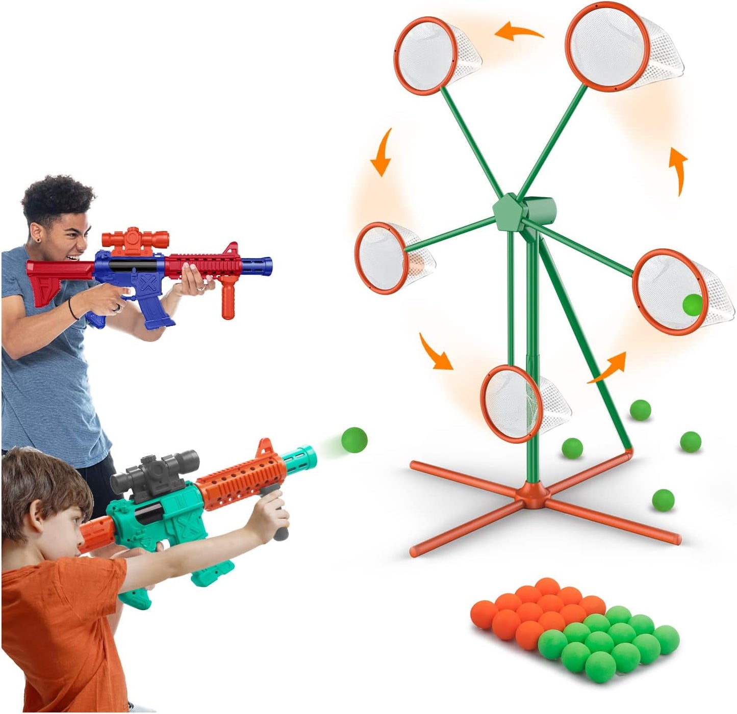 Shooting Games Toy Set – Outdoor Game for Kids Ages 5+ | Includes Moving Target, 2 Popper Air Toy Guns, and 24 Foam Balls – Great Gift for Boys and Girls!
