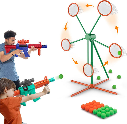 Shooting Games Toy Set – Outdoor Game for Kids Ages 5+ | Includes Moving Target, 2 Popper Air Toy Guns, and 24 Foam Balls – Great Gift for Boys and Girls!