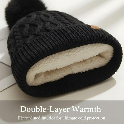 Winter Beanie Hat Scarf Gloves Headband Set – Knit Beanie, Warm Scarf, Touchscreen Gloves & Ear Warmer, Gift for Women & Men