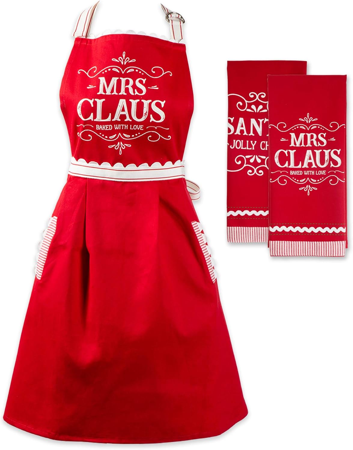 Christmas Kitchen Décor: 3-Piece Mrs. Claus Apron & Dishtowel Set