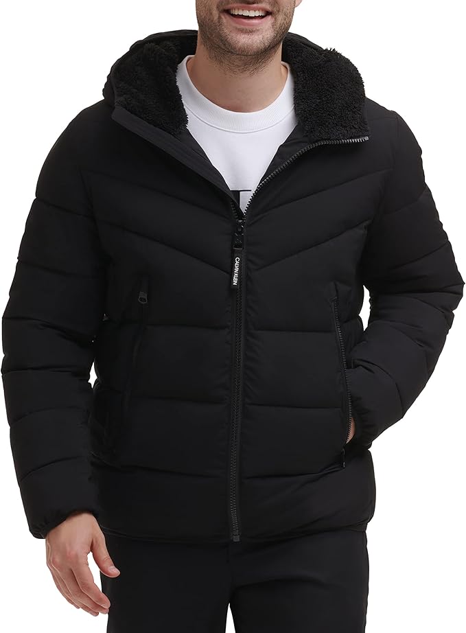 Mens Heavyweight Short Puffer, Large Black