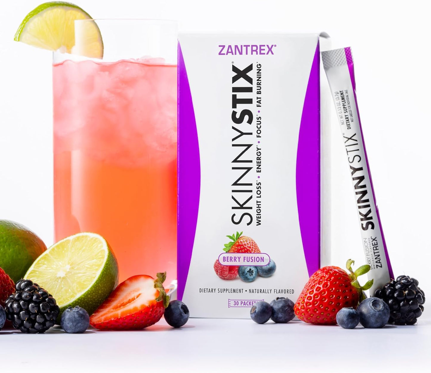 Zantrex SkinnyStix Energy Powder – GLP-1 Support, Appetite Control & Energy Boost (Berry, 30 Sticks)