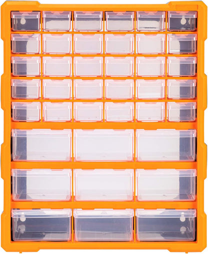 39-Drawer Wall-Mounted Craft Storage Cabinet Organizer in Black and Orange