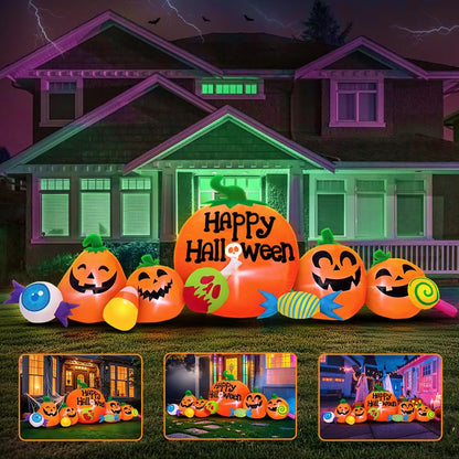 8FT Halloween Inflatable Pumpkin Combo – LED Light-Up Outdoor Blow-Up Decoration for Yard, Lawn & Garden