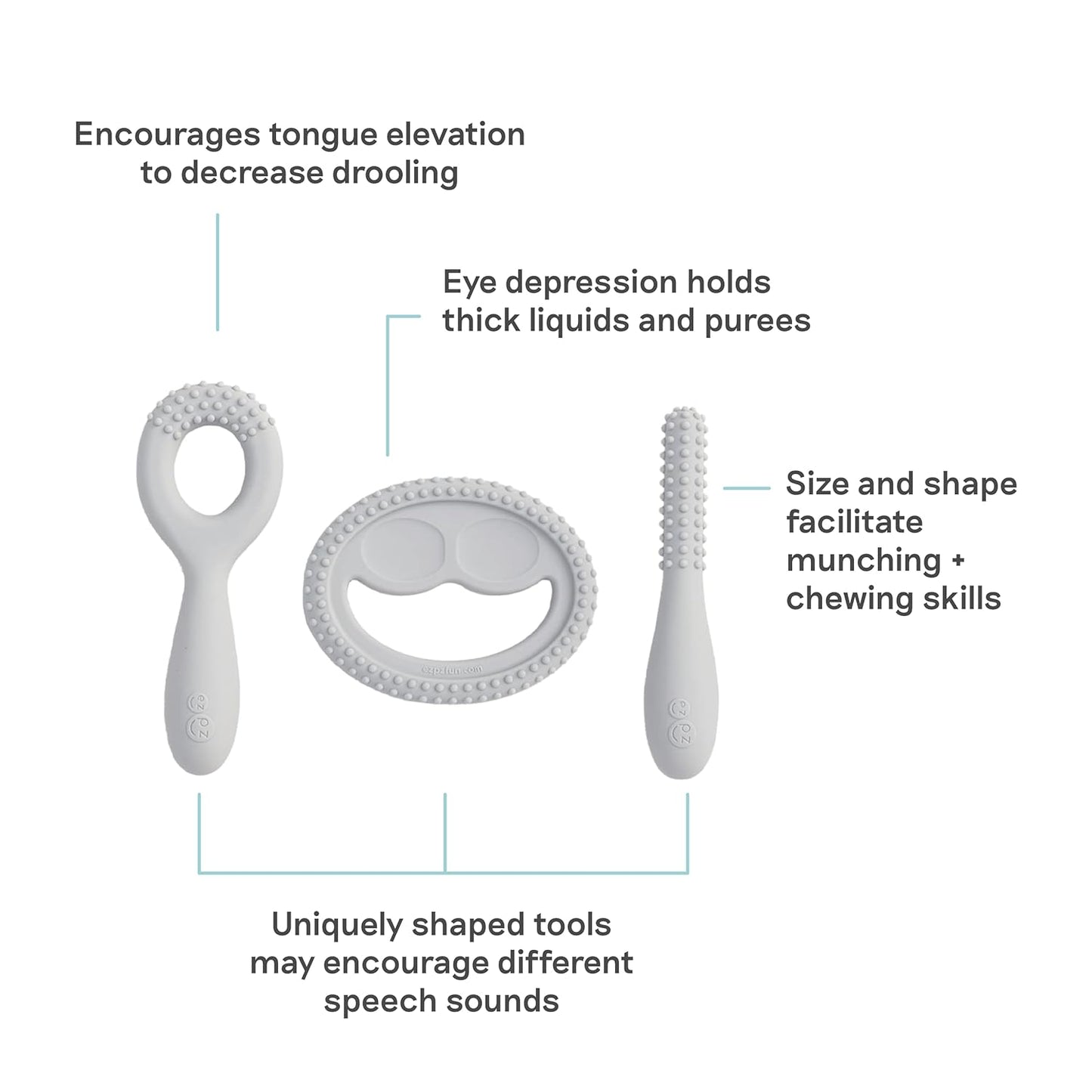 Oral Development Tools – 3-Pack Silicone Chewing & Weaning Aids (Pewter, 3+ Months)