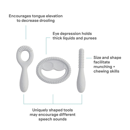 Oral Development Tools – 3-Pack Silicone Chewing & Weaning Aids (Pewter, 3+ Months)
